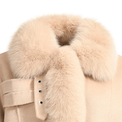 Short Style Handmade Sew Cashmere Coat Removable Fox Fur Cuffs And Stand Collar