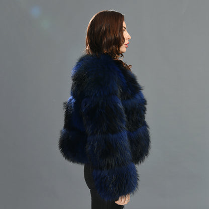 Crew Neck Warm Real Fluffy Fur Coat