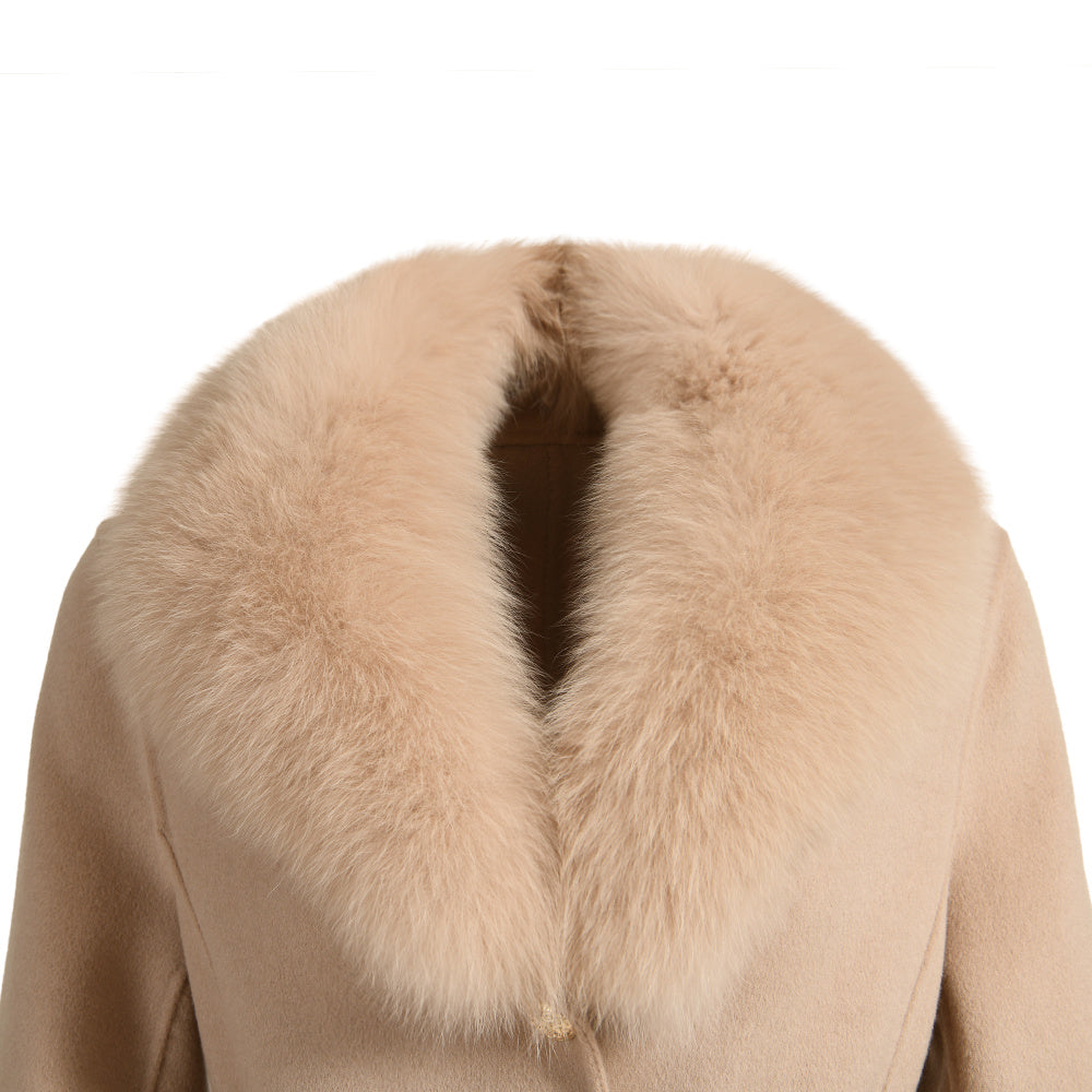 Luxurious Ladies Cashmere Coat with Real Fox Fur Collar and Cuffs