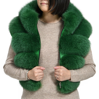 Ladies High Quality Thick Warm Short Hooded Fur Vest Custom Fox Fur Gilet Women Real Fox Fur Vest