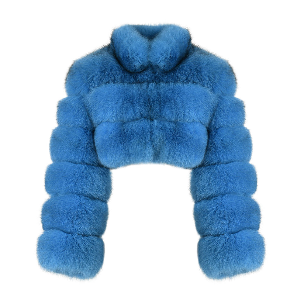 Sleeves Fluffy Real Fox Fur Cropped Coat