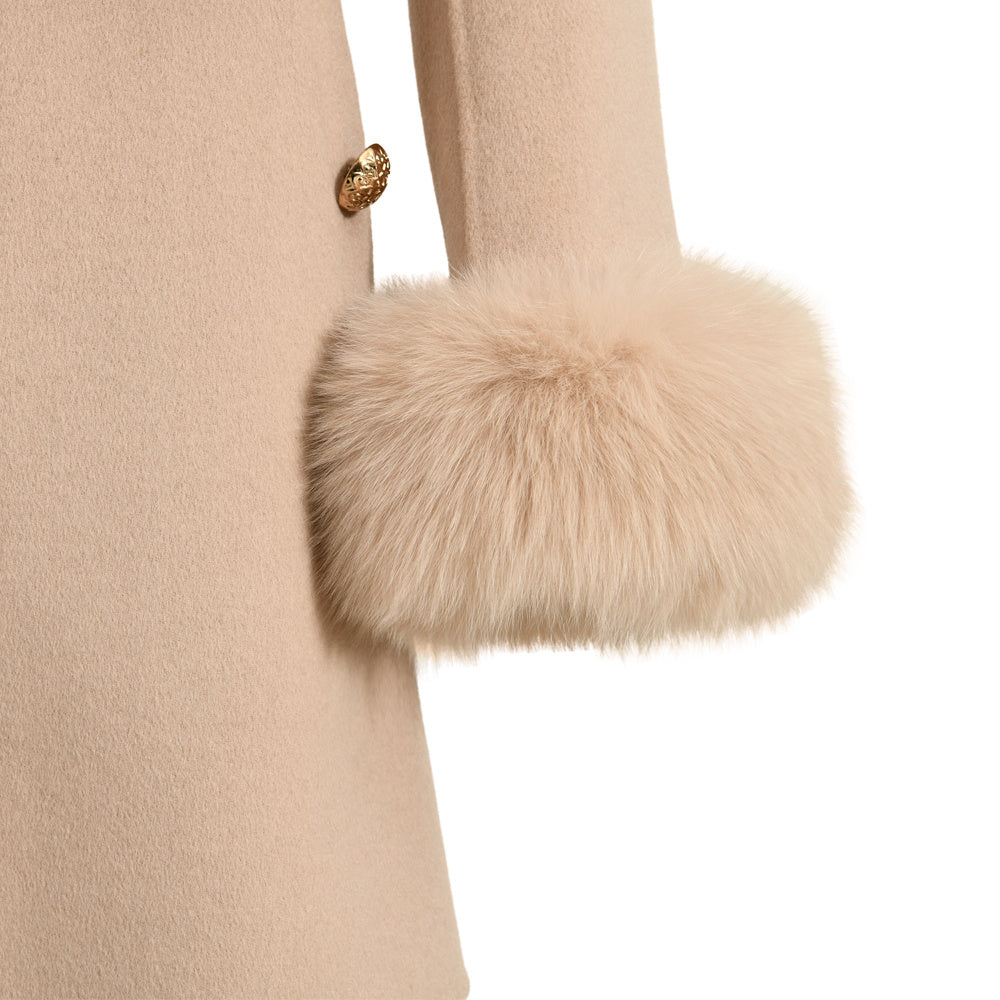 Luxurious Ladies Cashmere Coat with Real Fox Fur Collar and Cuffs