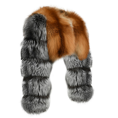 Ladies Two Colors Fox Fur Coat Bubble Sleeves Cropped Fluffy Real Fox Fur Coat