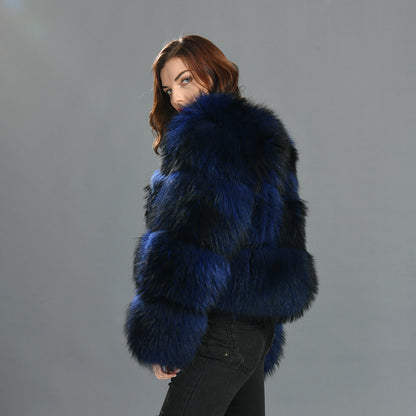 Crew Neck Warm Real Fluffy Fur Coat