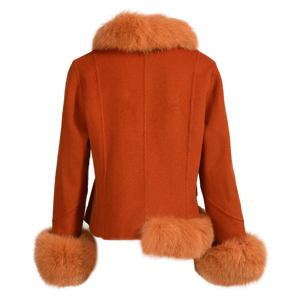 Short Style Handmade Sew Cashmere Coat Removable Fox Fur Cuffs And Stand Collar