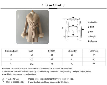 Luxurious Ladies Cashmere Coat with Real Fox Fur Collar and Cuffs