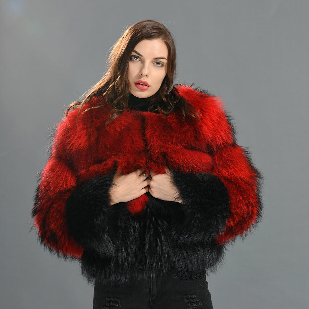 Crew Neck Warm Real Fluffy Fur Coat