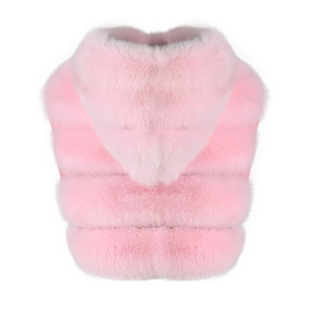 Ladies High Quality Thick Warm Short Hooded Fur Vest Custom Fox Fur Gilet Women Real Fox Fur Vest