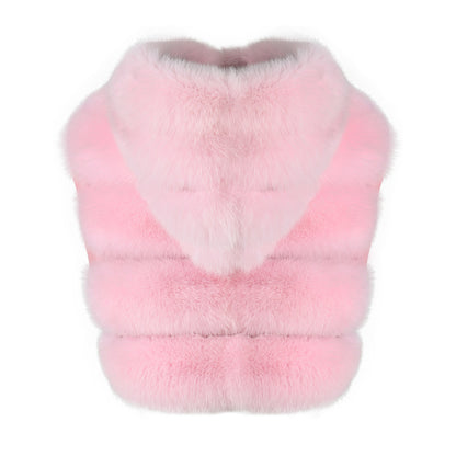 Ladies High Quality Thick Warm Short Hooded Fur Vest Custom Fox Fur Gilet Women Real Fox Fur Vest