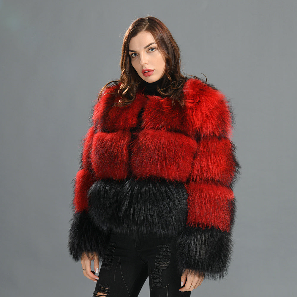 Crew Neck Warm Real Fluffy Fur Coat