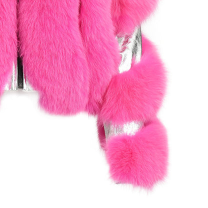 Special Design Real Fluffy Fox Fur Fur Sheep Shearing Sheepskin lapel Suede Jacket For Women