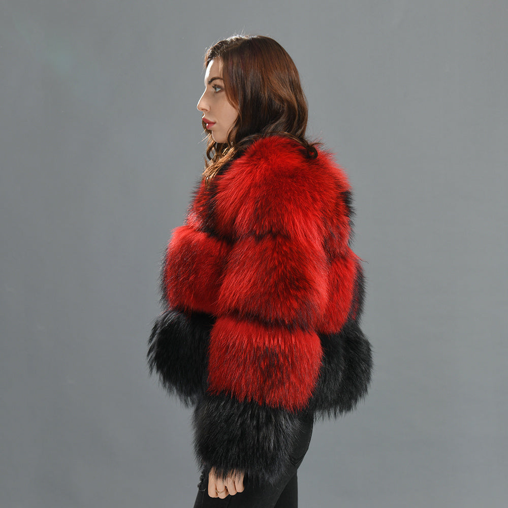 Crew Neck Warm Real Fluffy Fur Coat