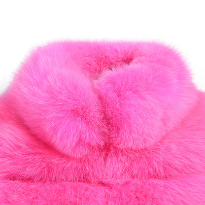 Sleeves Fluffy Real Fox Fur Cropped Coat