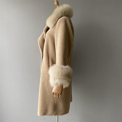 Warm Custom Long Sheep Teddy Coat With Real Fox Fur Collar And Cuffs Winter Women Warm Teddy Bear Coat