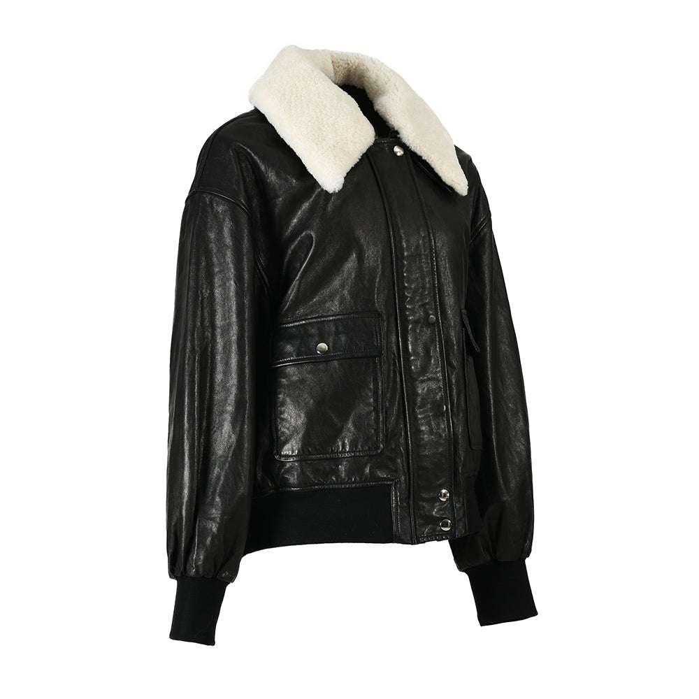 Real Leather Jacket With Detachable Sheep Fur Collar