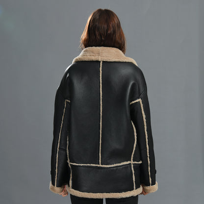 Winter Warm Thick Genuine Leather Jacket Turtle Neck Lamb Fur Jacket Women Fur Sheep Shearling Coat