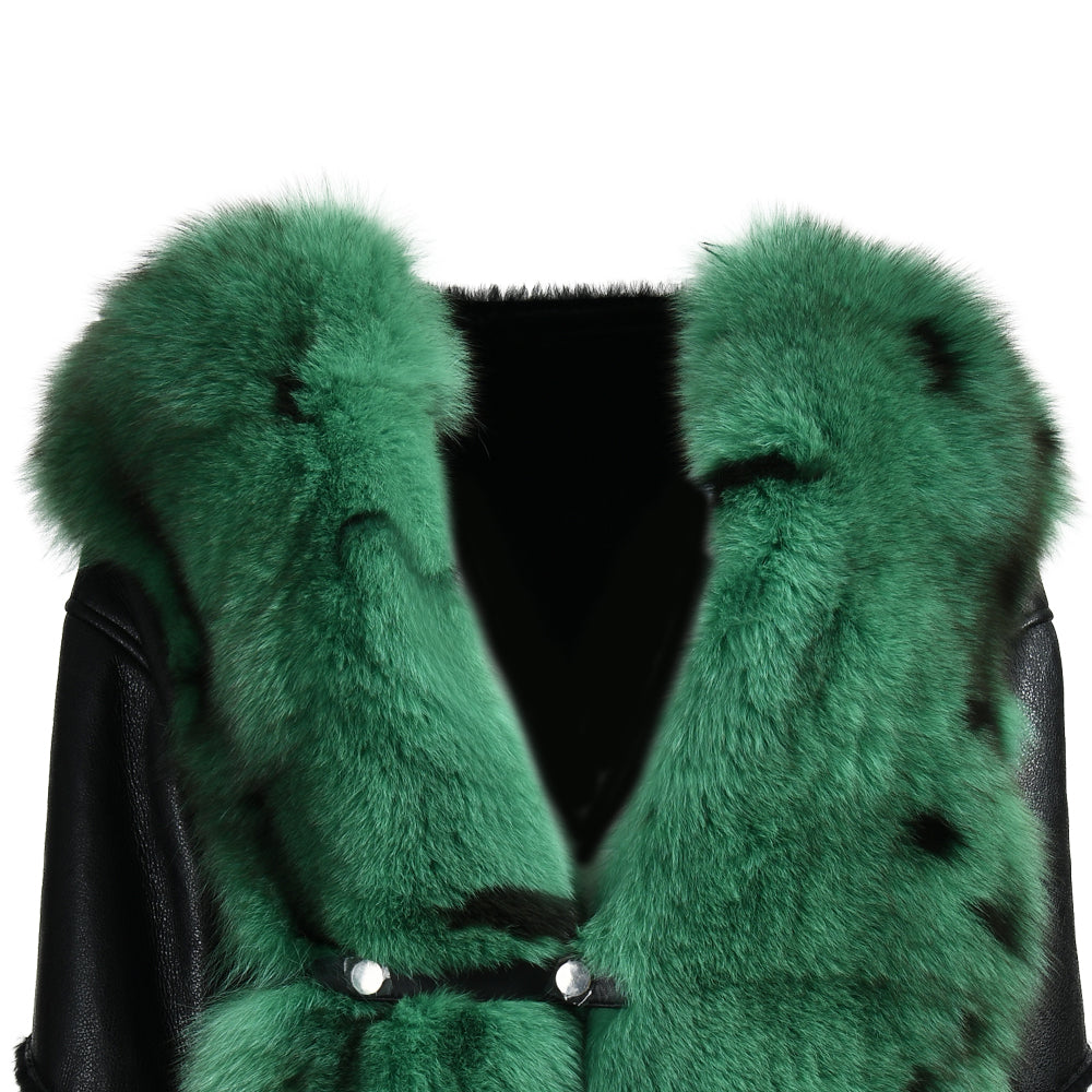 Women Warm Luxury Real Fox Fur Collar Custom Color Wholesale Winter Womens Genuine Shearling Fur Jacket