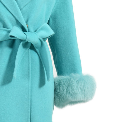 Regular Length High Quality Cashmere Coat With Real Fox Fur Cuffs Wholesale Winter 100% Women Wool Coat