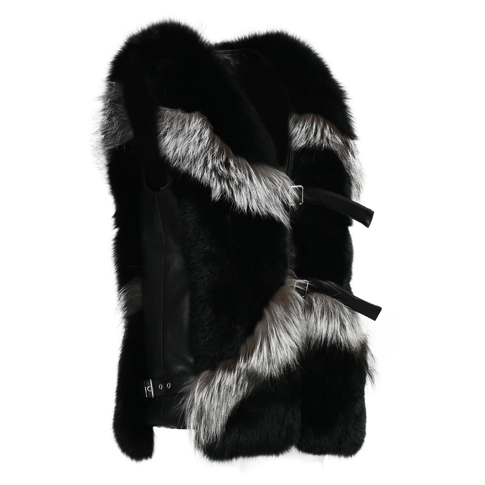 Ladies Custom Mixed Color Real Fox Fur Gilet With Genuine Leather Belt Winter Women Fashion Top Fur Vest