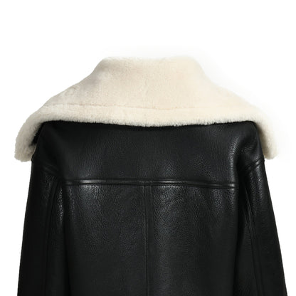 Zipper And Belt Design Genuine Shearling Jacket With Lamb Fur Wholesale Winter Women Shearling Coat