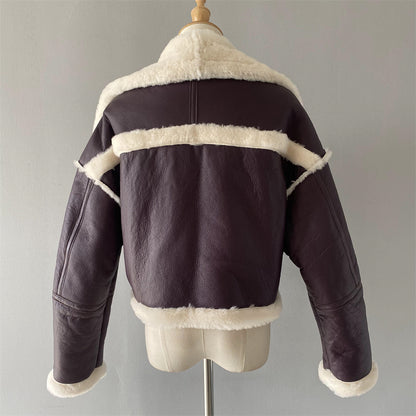 Turn-down Collar Genuine Shearling Jacket With Sheep Fur Popular Winter Real Shearling Sheepskin Coat Women