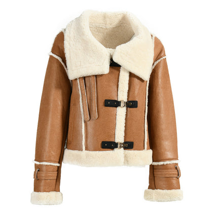 Warm Thick Regular Length Shearling Coat With Real Fur Wholesale Genuine Shealring Jacket Women Winter