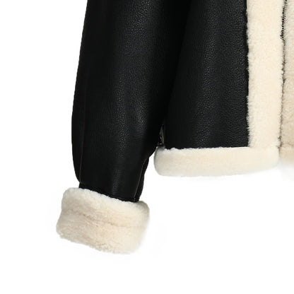 Zipper And Belt Design Genuine Shearling Jacket With Lamb Fur Wholesale Winter Women Shearling Coat