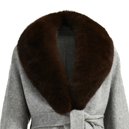 Winter Wholesale Custom High Quality Belt Design Cashmere Coat With Real Fox Fur Women Double-sided Wool Long Coat