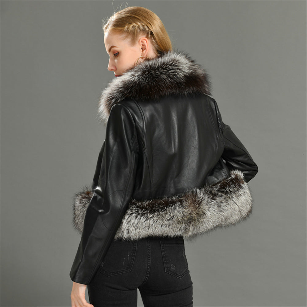 Jaxmonoy Leather Jacket With Silver Fox Fur