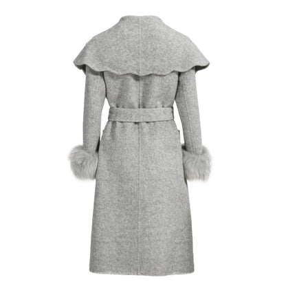 Double-sided Cashmere Wool Coat With Big Collar Removable Fox Fur Cuff