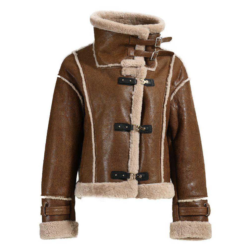 Warm Thick Regular Length Shearling Coat With Real Fur Wholesale Genuine Shealring Jacket Women Winter