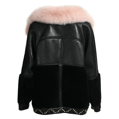 Winter Warm Thick Shearling Coat With Luxury Fox Fur Collar High Quality Genuine Leather Shearling Jacket Women Custom