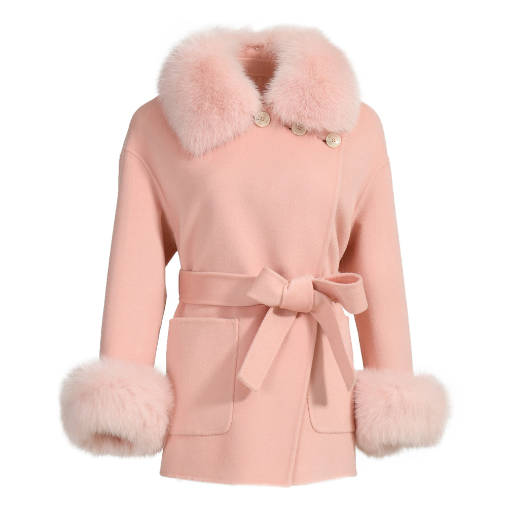 Regular Length Cashmere Coat With Real Fox Fur New Style Winter Double-faced Wool Coat Winter Women