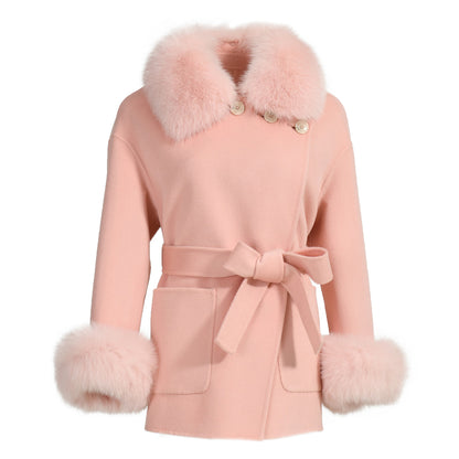 Regular Length Cashmere Coat With Real Fox Fur New Style Winter Double-faced Wool Coat Winter Women