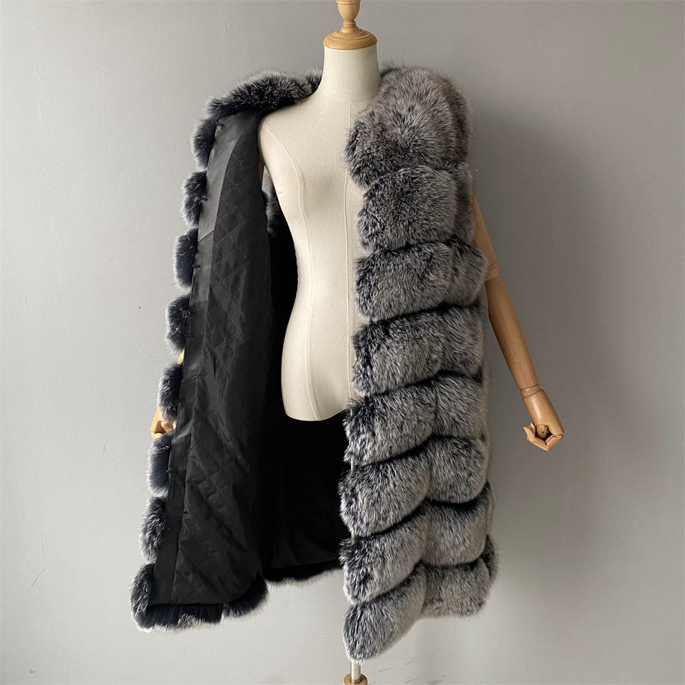 Thick Warm Custom Color Ladies Real Fluffy Fox Fur Vest Gilet Wholesale Winter Women Fur Vest 2022 Long