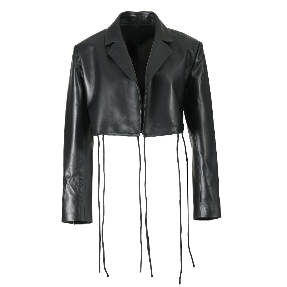 New Design Detachable Cropped Genuine Leather Jacket