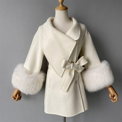 Windbreaker Style Elegant Silhouette Breathable Wool Cashmere Coat With Fur