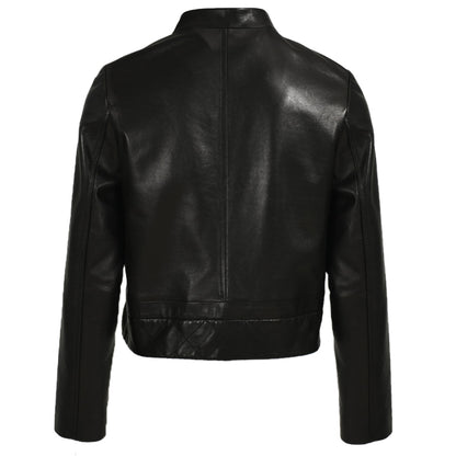 short Length Real Sheepskin Leather Jacket Motorcycle Jacket