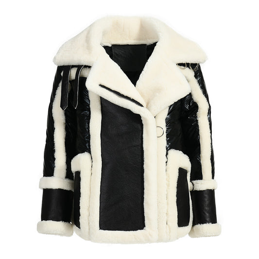 New Style Genuine Shearling Jacket With Sheep Fur Winter Fashion Women Sheepskin Shearling Leather Coat