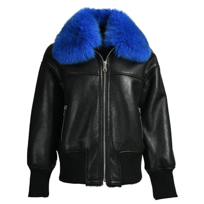 Genuine Leather Shearling Jacket With Fur Collar Winter Shearling coat