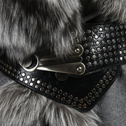 High Quality Belt Design Wool Coat With Real Big Fluffy Fox Fur Collar