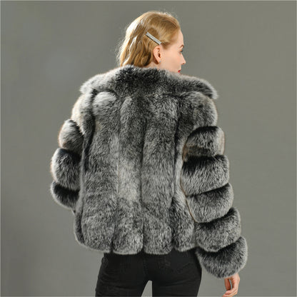 Jaxmonoy Real Fox Fur Coat With Big Double Face Fox Fur Collar