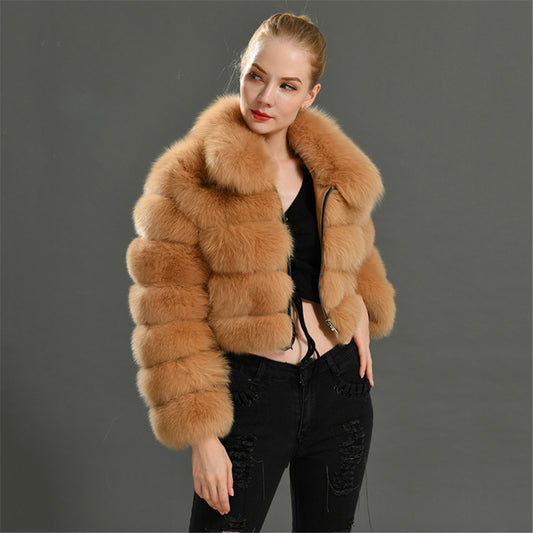 Jaxmonoy Real Fox Fur Coat With Square Fur Collar