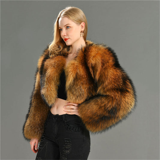 Jaxmonoy Real Raccoon Fur Coat Whole Fur Short Fur jacket