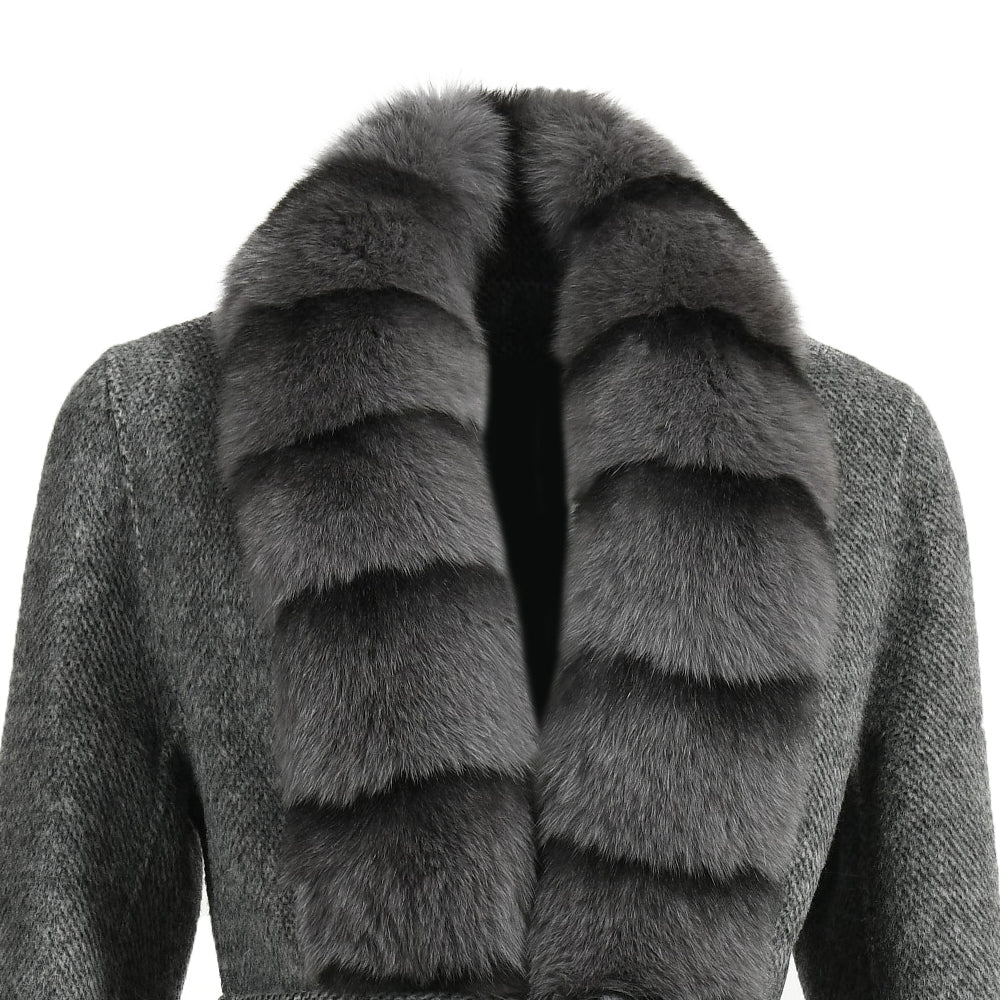 Double-faced Cashmere Coat With Long Real Fox Fur Collar