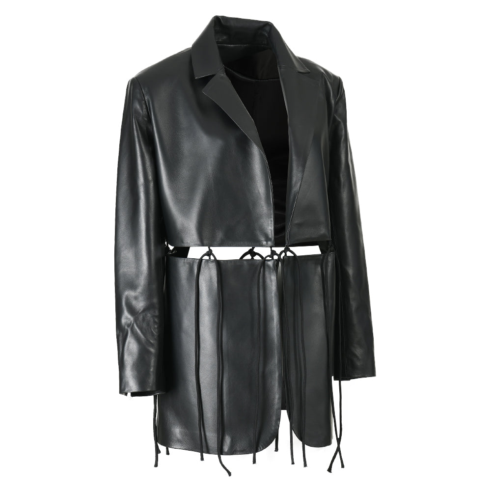 New Design Detachable Cropped Genuine Leather Jacket