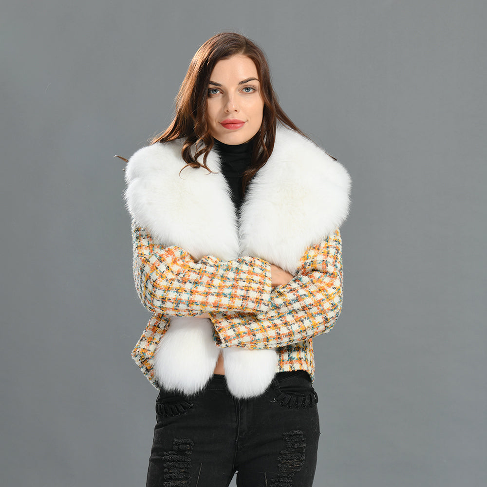 Fashion Ladies Double-sided Wool Coat With Luxury Real Fox Fur Collar