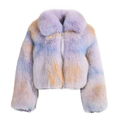 Real Fox Fur Coat Custom Color Zipper Design Winter 100% Fox Fur Coat For Women