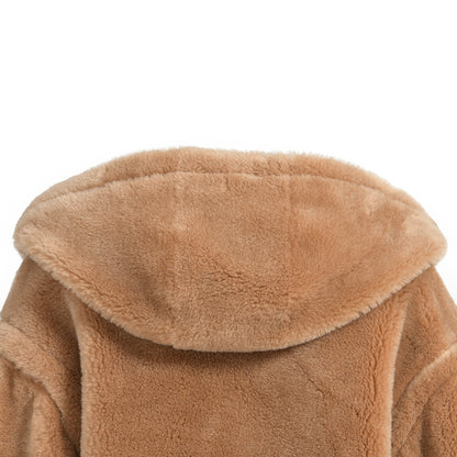 Warm Thick Sheep Fur Jacket Custom Hood Design Winter Fashion Women Shearling Sheep Fur Coat