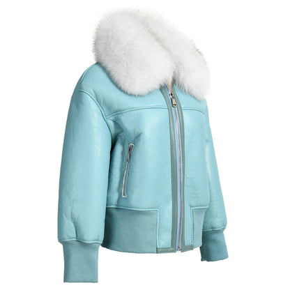 Genuine Leather Shearling Jacket With Fur Collar Winter Shearling coat